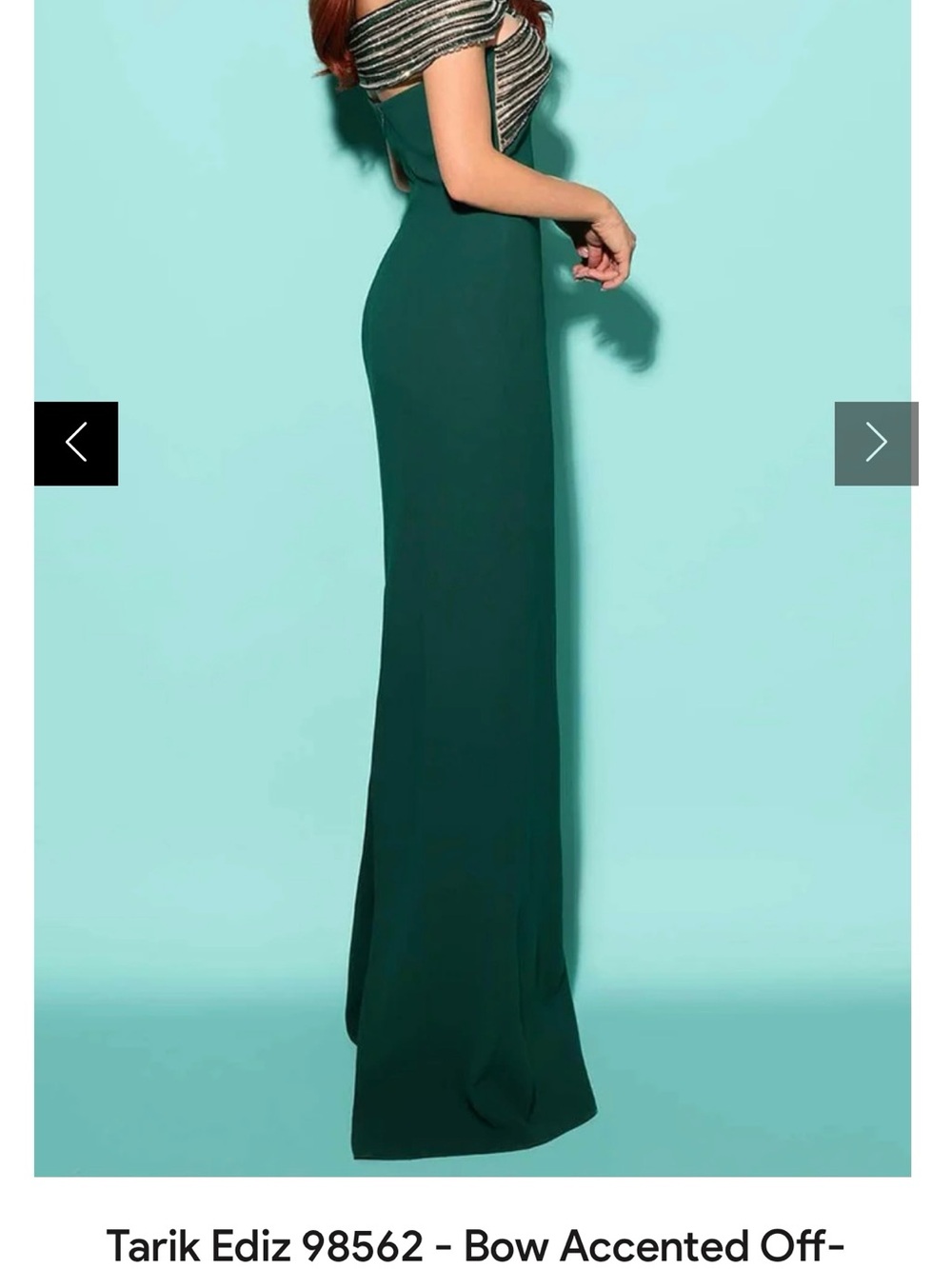Tarik Ediz Emerald One-Shoulder Sheath Dress with Knotted Beaded Shoulder - Picture 2 of 3